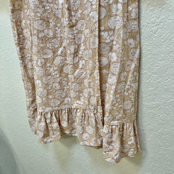 Saks Fifth Avenue Women's Beige Floral Print Linen Cotton Puff Sleeve Midi Dress - Picture 3 of 9